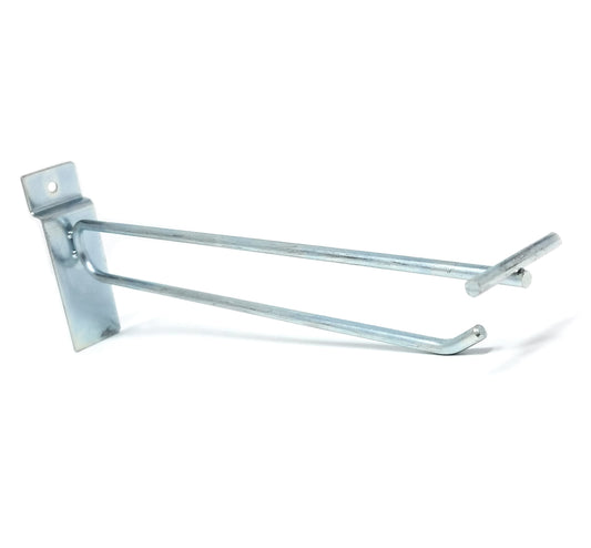 8" Zinc Slatwall Flip Up Scanner Hooks with Label Holders - 50 Pack