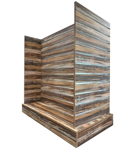 Mobile Slatwall H Gondola Merchandiser With Metal Inserts 48" L - Rustic Wood