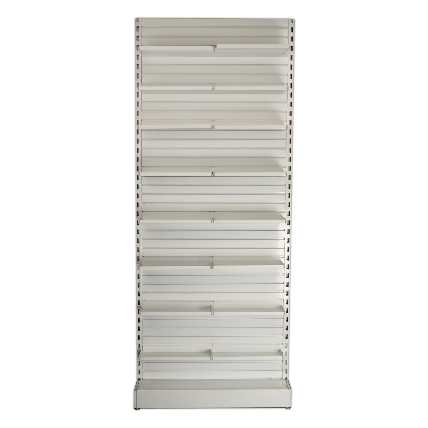 Pharmacy Rx Metal Slatwall Wall Unit with 8 Levels of Adjustable Shelves - 24" L x 84" H