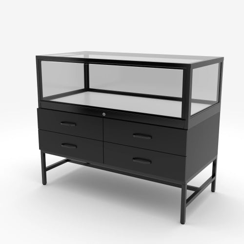 Deluxe Half Vision Glass Pharmacy Showcase with Storage Drawers