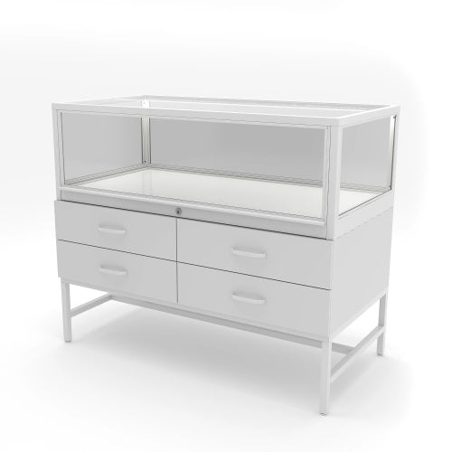 Deluxe Half Vision Glass Pharmacy Showcase with Storage Drawers