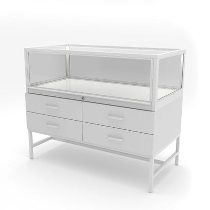 Deluxe Half Vision Glass Pharmacy Showcase with Storage Drawers
