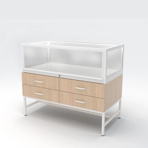 Deluxe Half Vision Glass Pharmacy Showcase with Storage Drawers