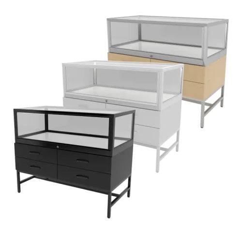 Deluxe Half Vision Glass Pharmacy Showcase with Storage Drawers