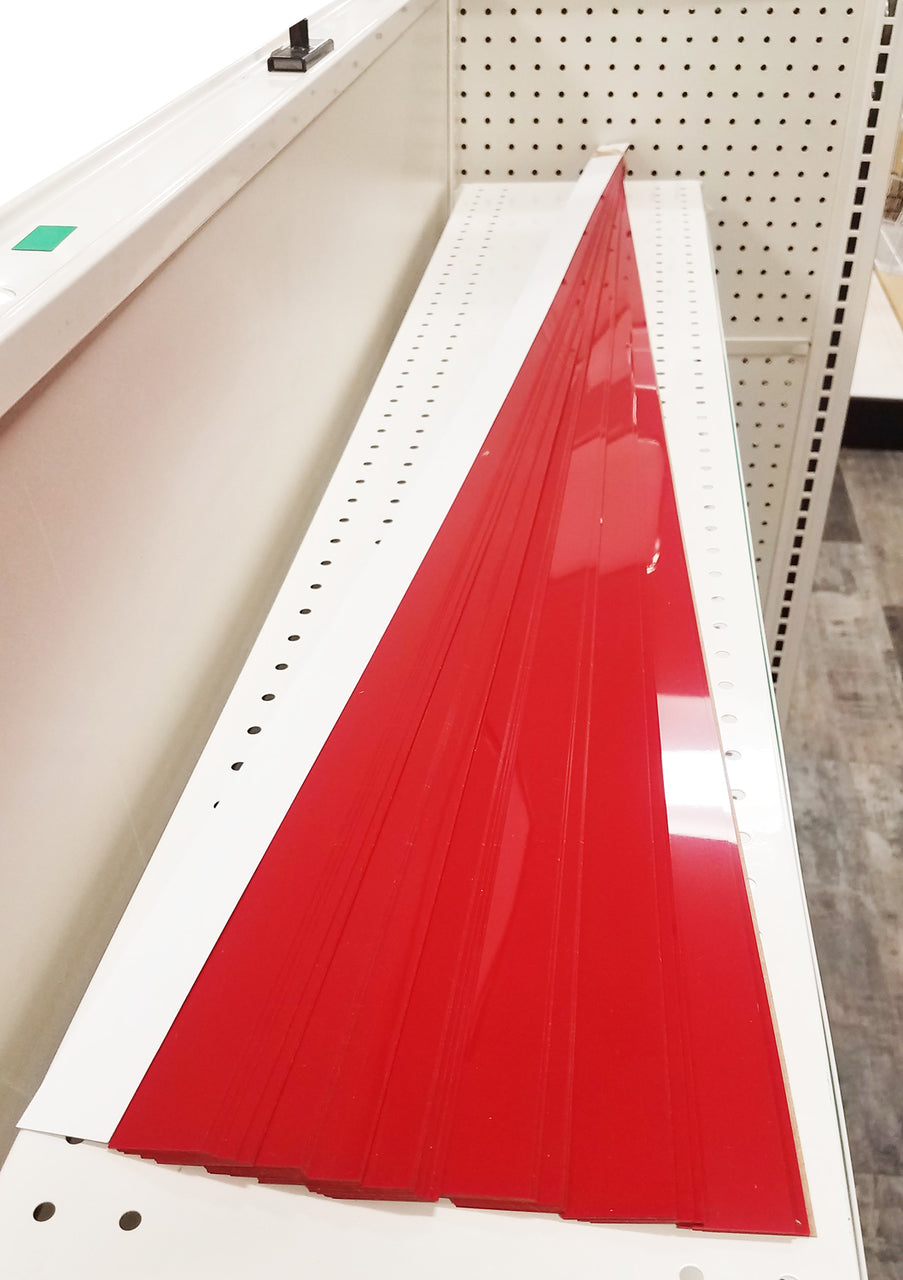 Gondola Shelving Pre Cut Vinyl Insert Strips - 48" L - 100 Pack