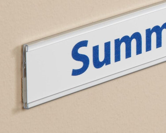Stick on C Channel Insert Strip, 48" L Adhesive Shelf UPC Label Holder Clear