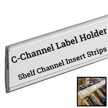 Stick on C Channel Insert Strip, 48" L Adhesive Shelf UPC Label Holder Clear