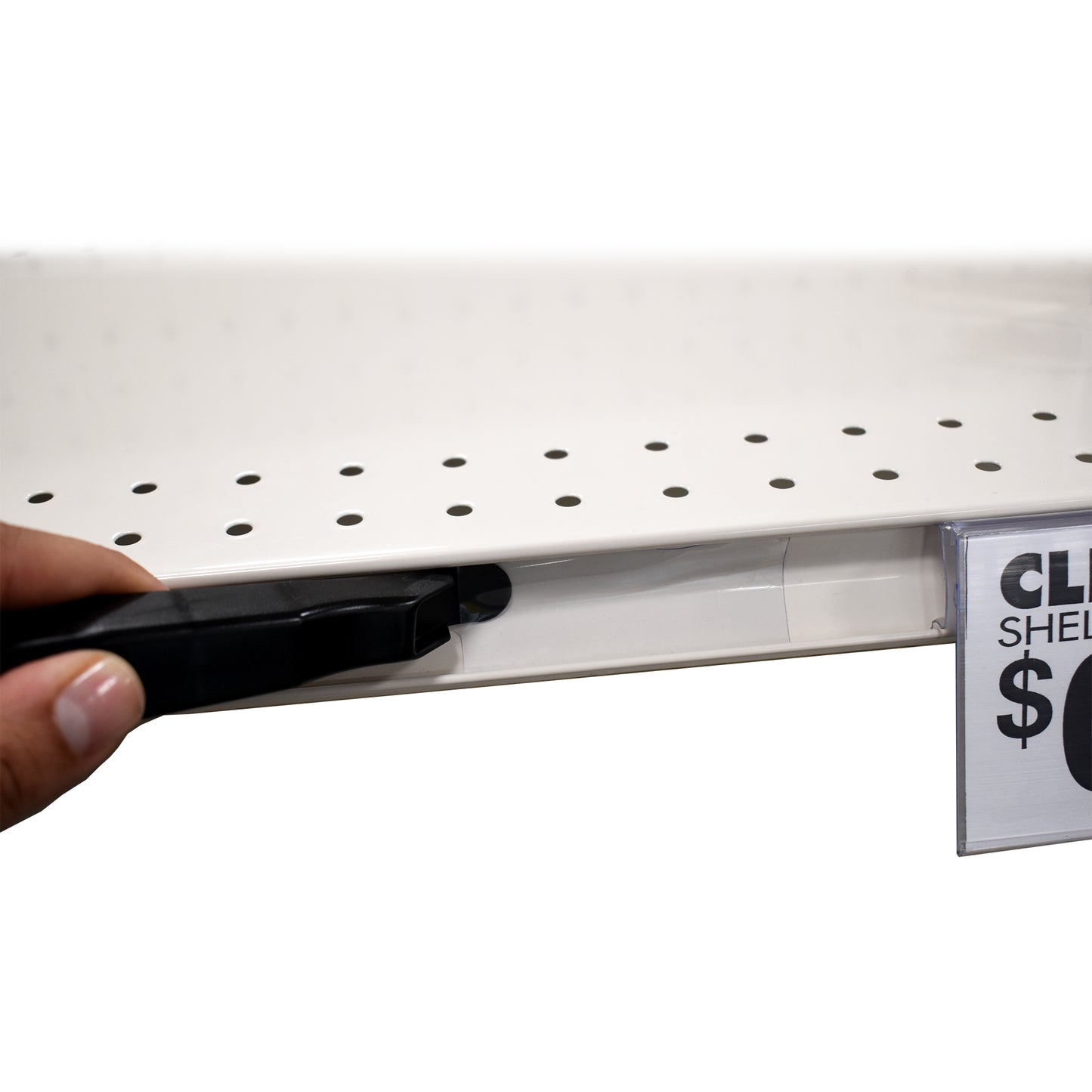 Label Strip & Fastener Tool for Gondola Shelf Ticket Channel
