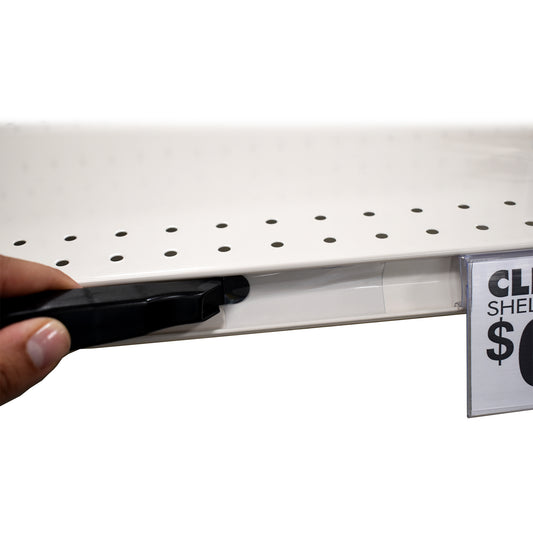 Label Strip & Fastener Tool for Gondola Shelf Ticket Channel