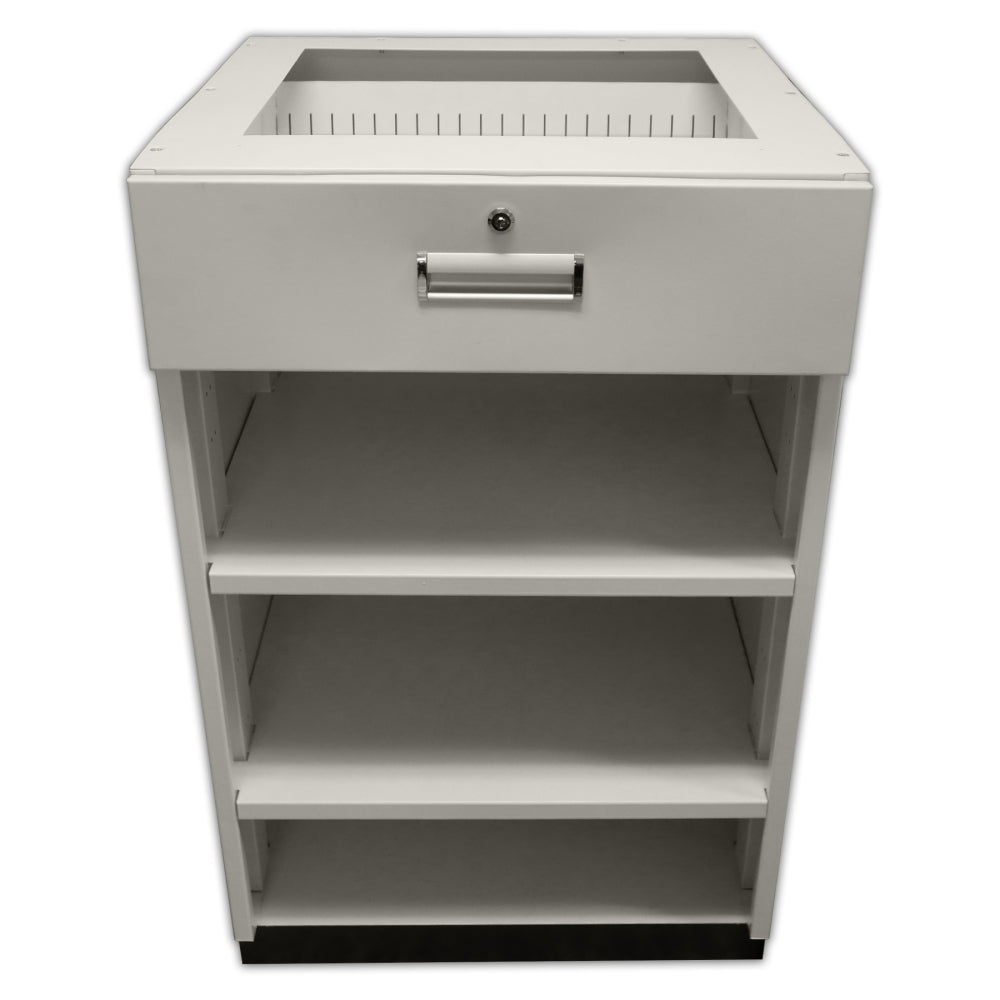 Metal Rx Under Counter Pharmacy Open Storage Unit with 1 Drawer - Lock and Key