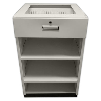 Metal Rx Under Counter Pharmacy Open Storage Unit with 1 Drawer - Lock and Key