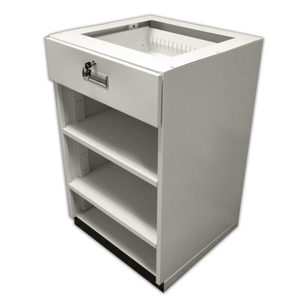 Metal Rx Under Counter Pharmacy Open Storage Unit with 1 Drawer - Lock and Key