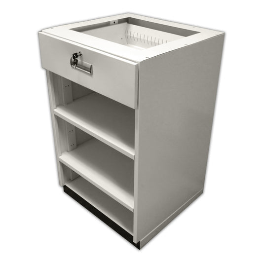 Metal Rx Under Counter Pharmacy Open Storage Unit with 1 Drawer - Lock and Key