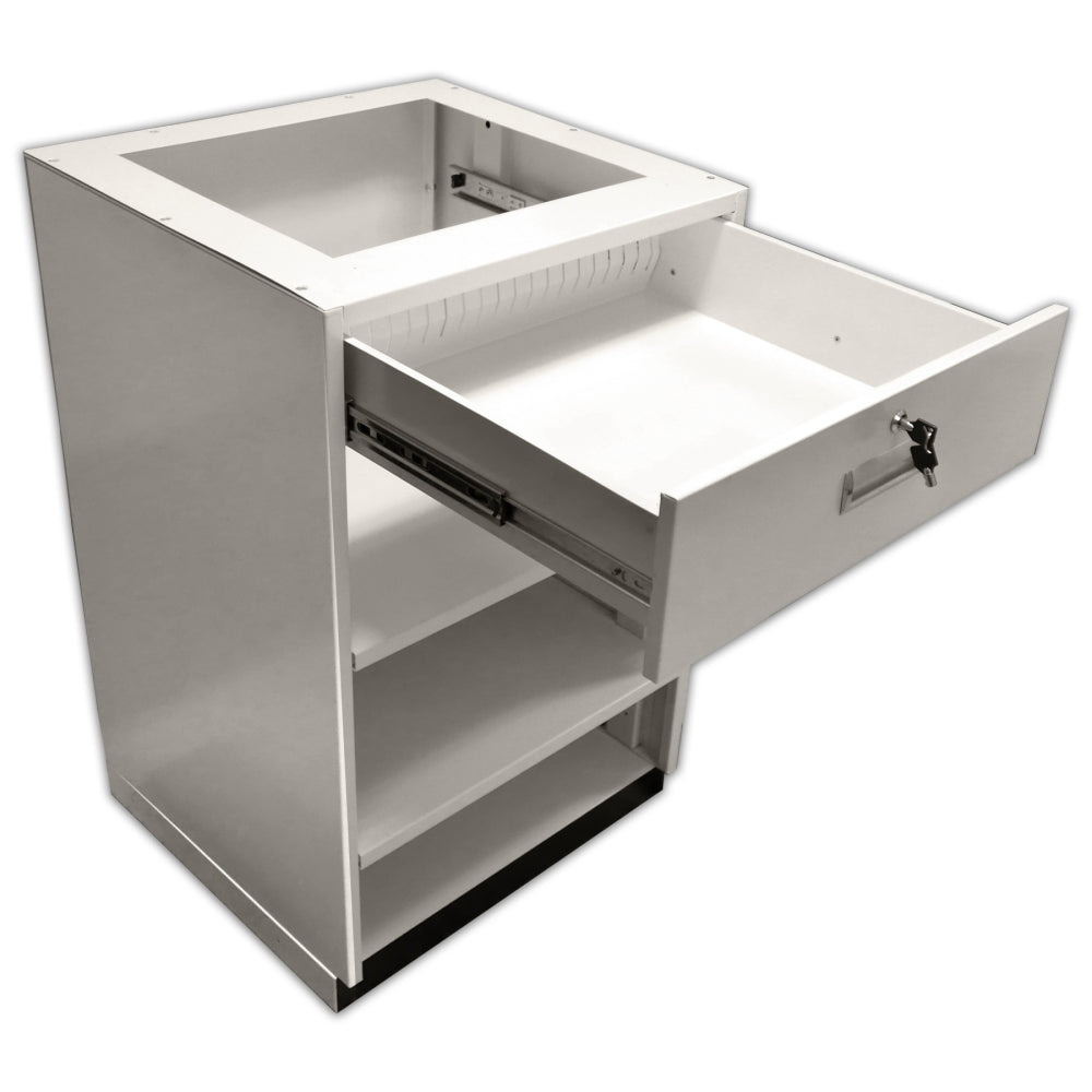 Metal Rx Under Counter Pharmacy Open Storage Unit with 1 Drawer - Lock and Key
