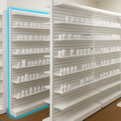 Pharmacy Rx Metal Slatwall Wall Unit with 8 Levels of Adjustable Shelves - 24" L x 84" H