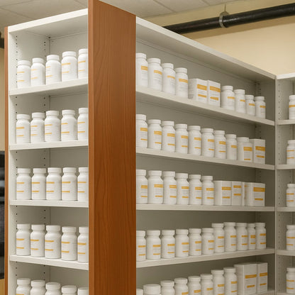 Wood Finished End Panel for RX Pharmacy Shelving Bay Units 8" D x 84" H