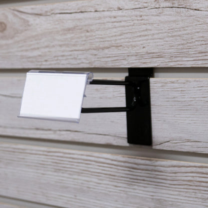 4" Black Slatwall Flip Up Scanner Hooks with Label Holders - 50 Pack
