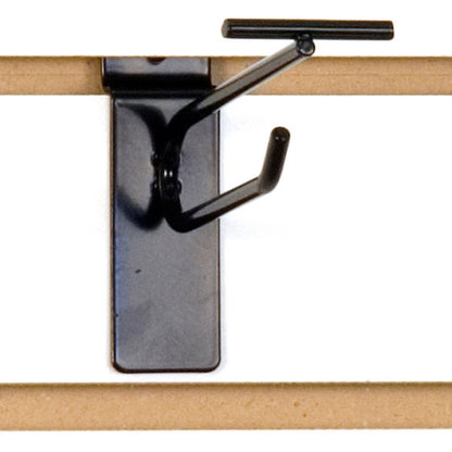 4" Black Slatwall Flip Up Scanner Hooks with Label Holders - 50 Pack