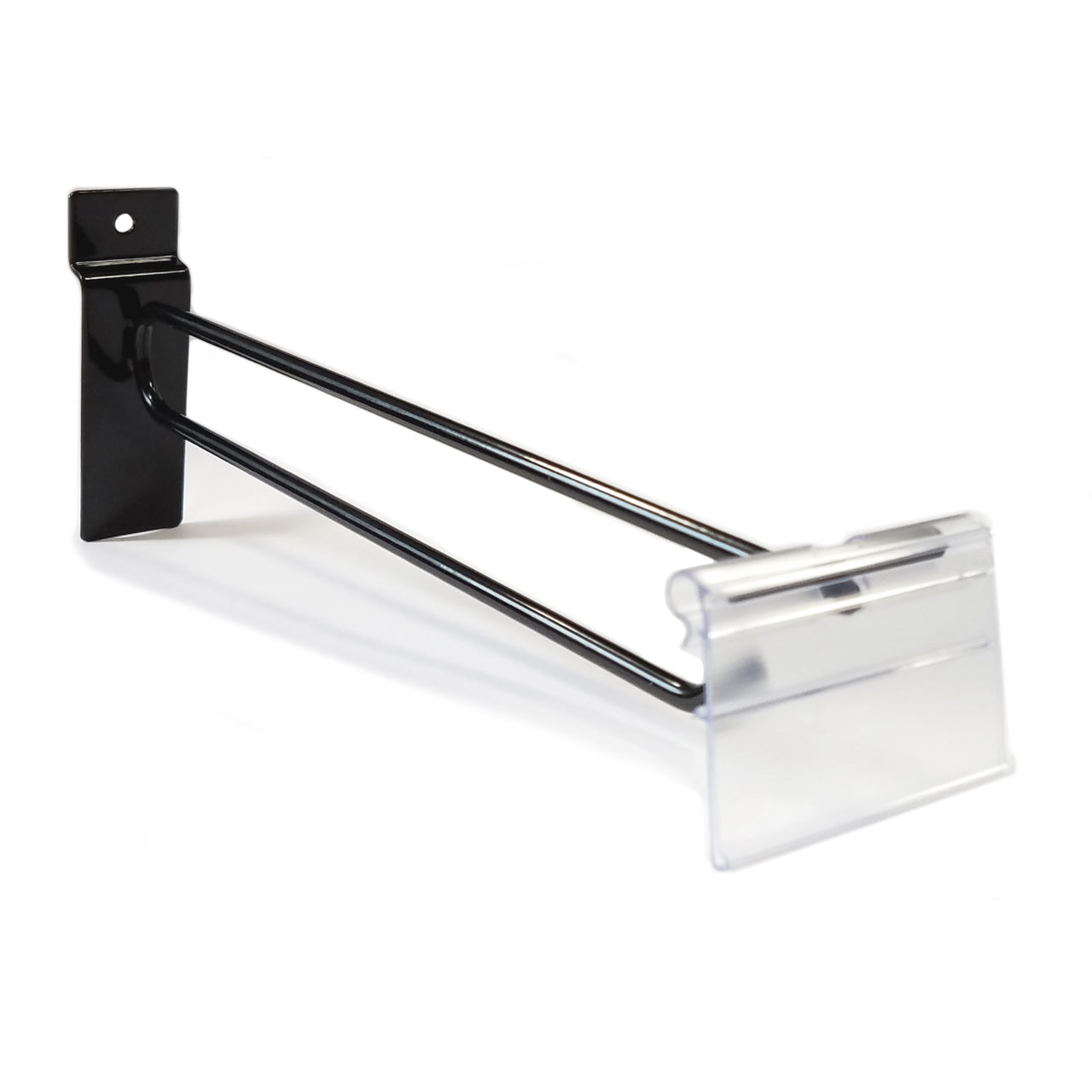 10" Black Slatwall Flip Up Scanner Hooks with Label Holders - 50 Pack