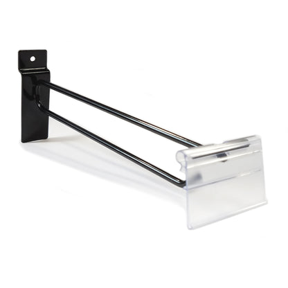 10" Black Slatwall Flip Up Scanner Hooks with Label Holders - 50 Pack