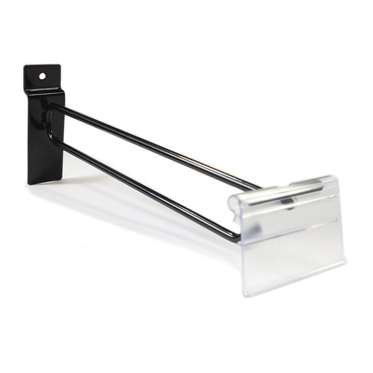 10" Black Slatwall Flip Up Scanner Hooks with Label Holders - 50 Pack
