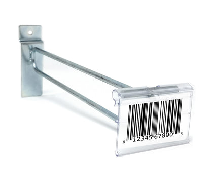 8" Zinc Slatwall Flip Up Scanner Hooks with Label Holders - 50 Pack