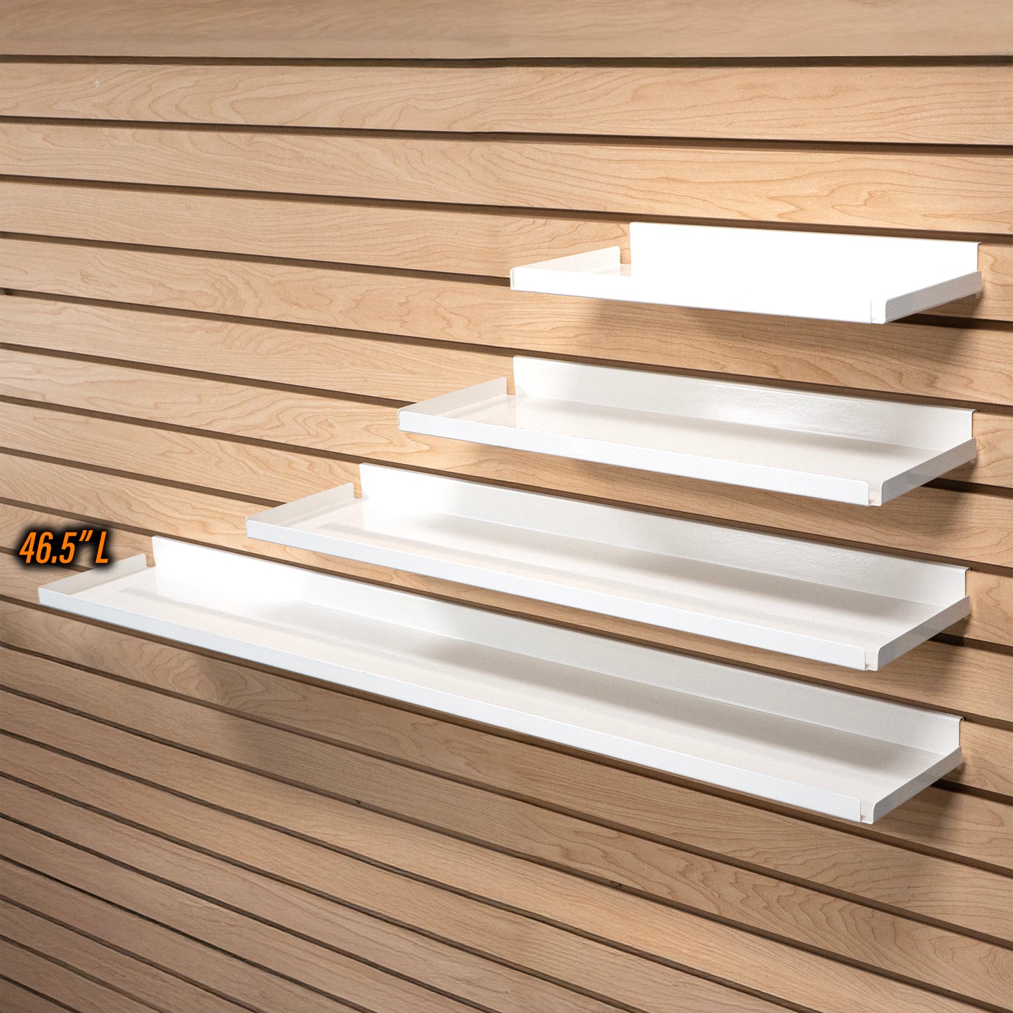 Rx Metal Slatwall Pharmacy Shelf with .5" H Lip, 46.5" L x 7.5" D, Off-White