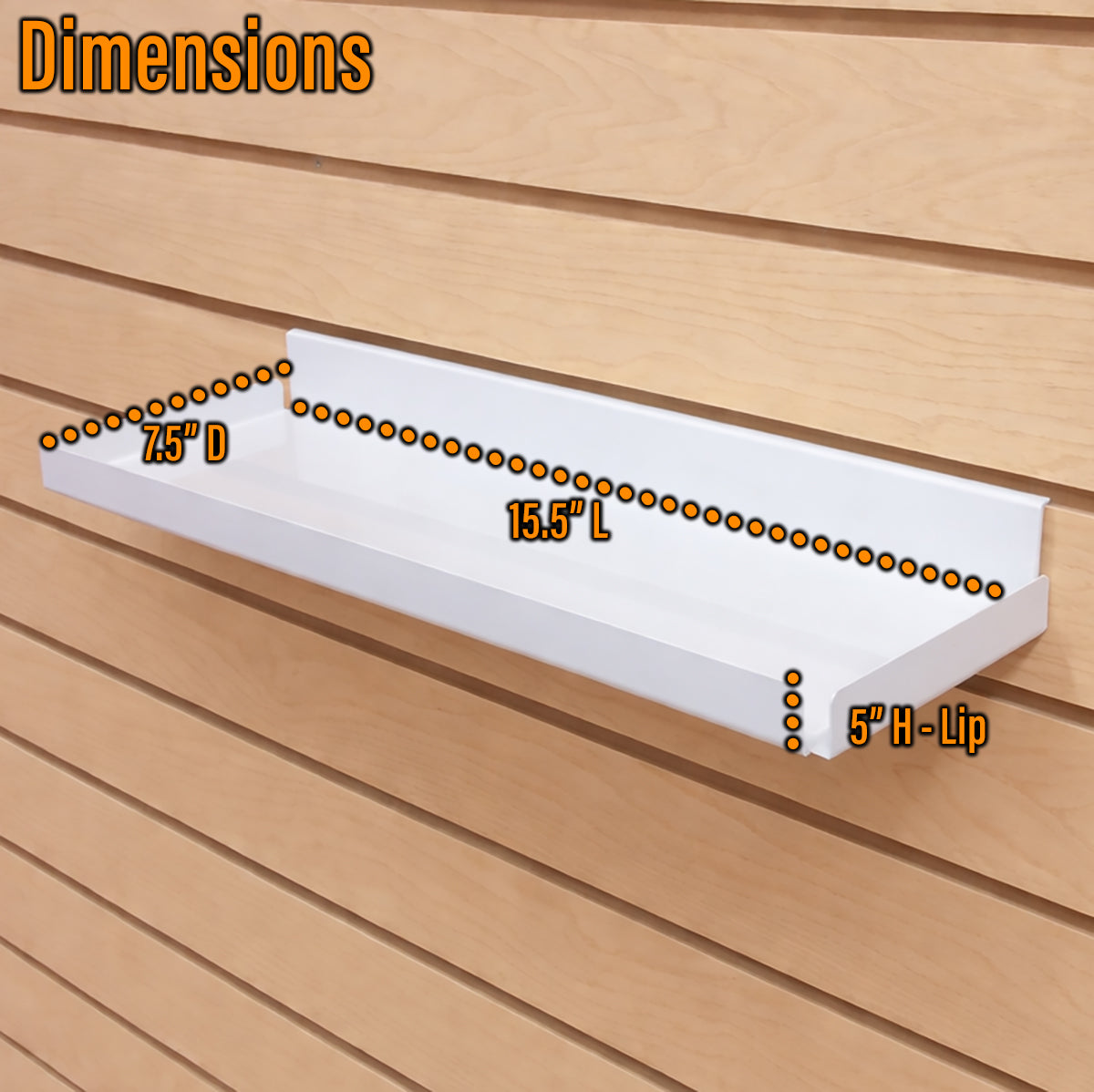 Rx Metal Slatwall Pharmacy Shelf with .5" H Lip, 15.5" L x 7.5" D, Off-White