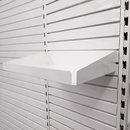 Rx Metal Slatwall Pharmacy Shelf with 1.25" H Front Lip, 15" L x 10" D, Off-White