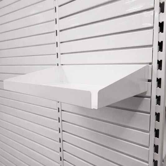 Rx Metal Slatwall Pharmacy Shelf with 1.25" H Front Lip, 15" L x 10" D, Off-White