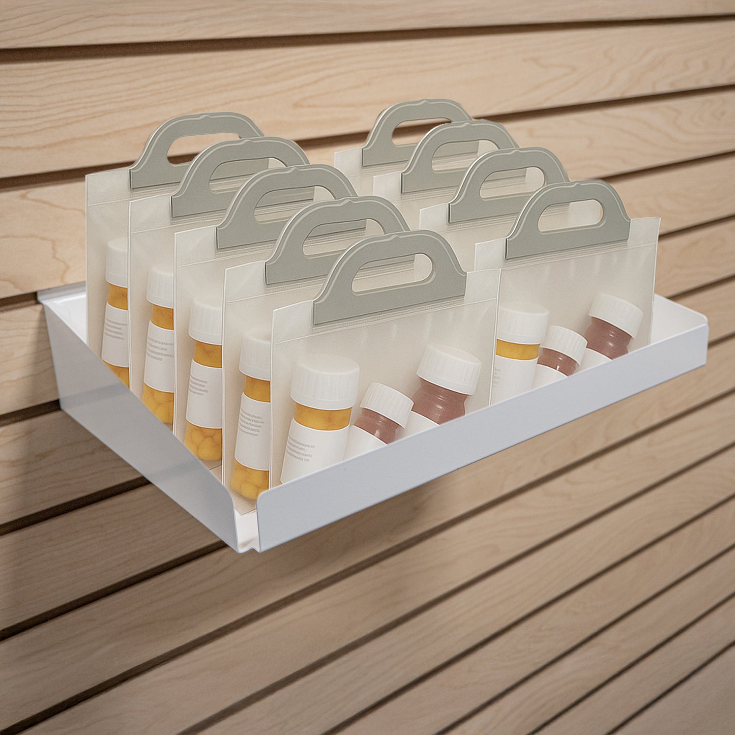 Rx Metal Slatwall Pharmacy Shelf with 1.25" H Front Lip, 15" L x 10" D, Off-White