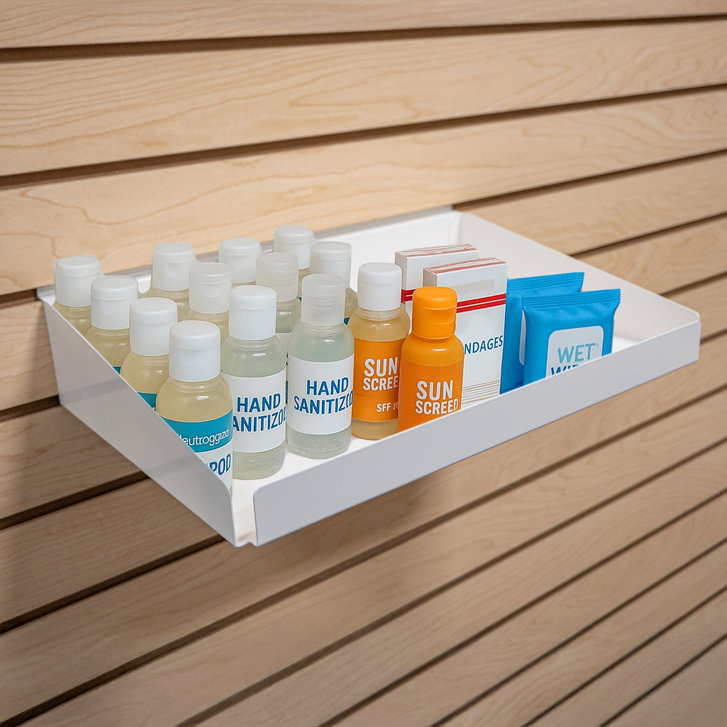 Rx Metal Slatwall Pharmacy Shelf with 1.25" H Front Lip, 15" L x 10" D, Off-White