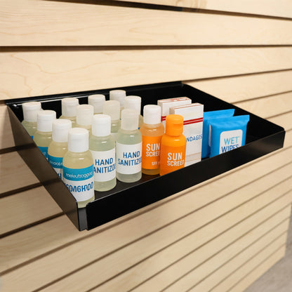 Rx Metal Slatwall Pharmacy Shelf with 1.25" H Front Lip, 15" L x 10" D, Black