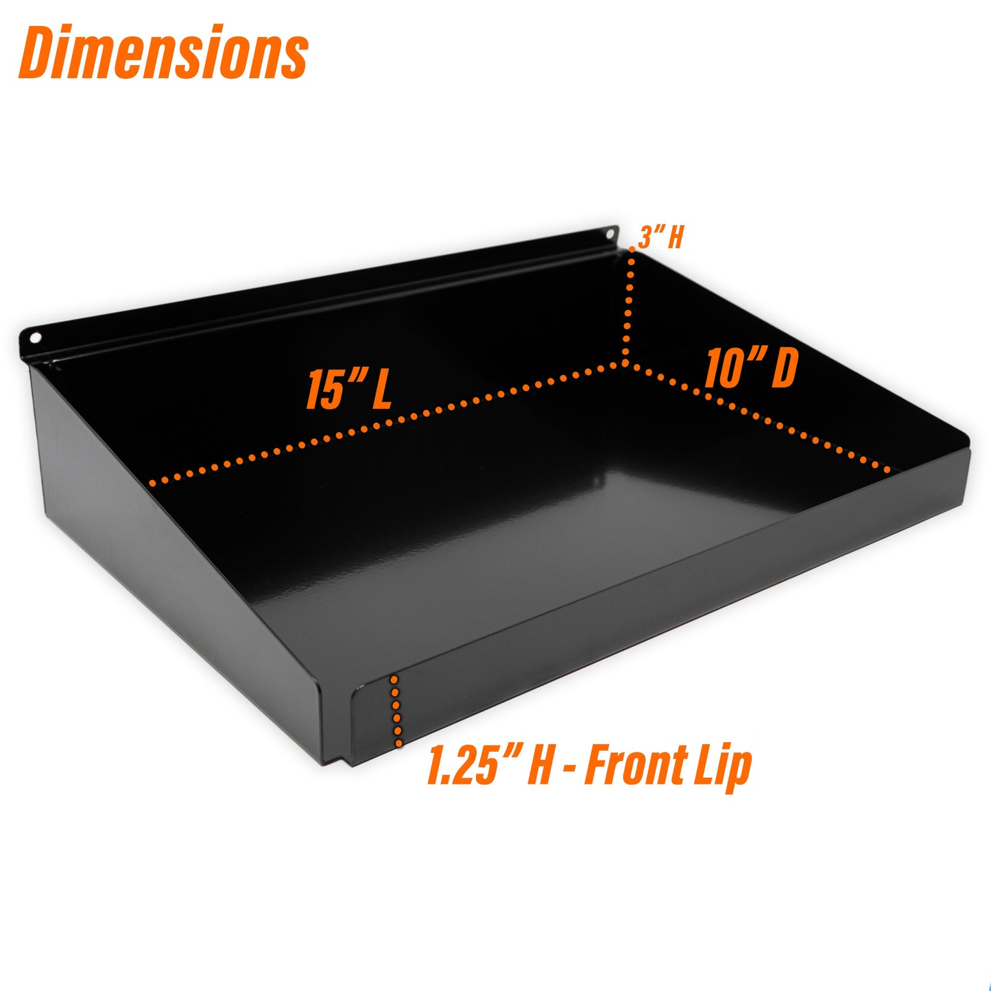 Rx Metal Slatwall Pharmacy Shelf with 1.25" H Front Lip, 15" L x 10" D, Black