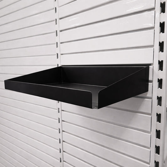 Rx Metal Slatwall Pharmacy Shelf with 1.25" H Front Lip, 15" L x 10" D, Black