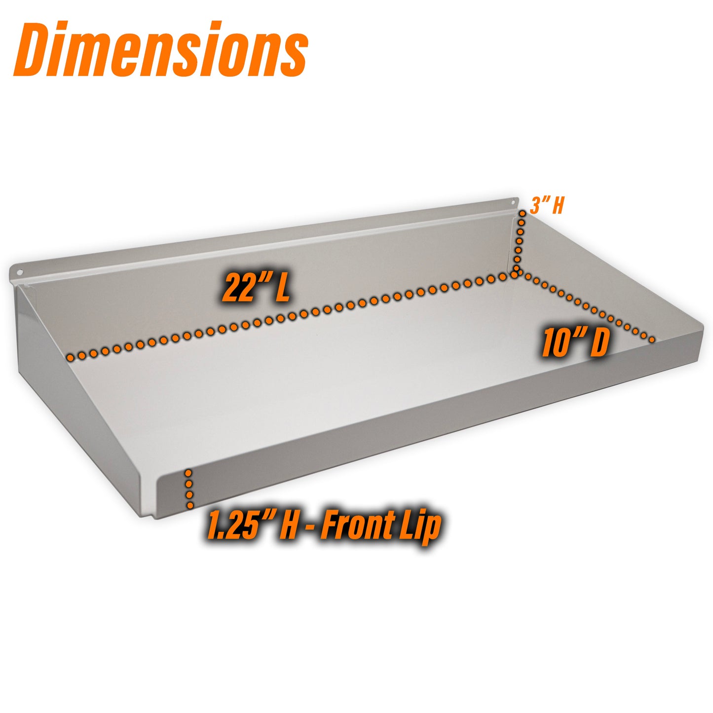 Rx Metal Slatwall Pharmacy Shelf with 1.25" H Front Lip, 22" L x 10" D, Off-White