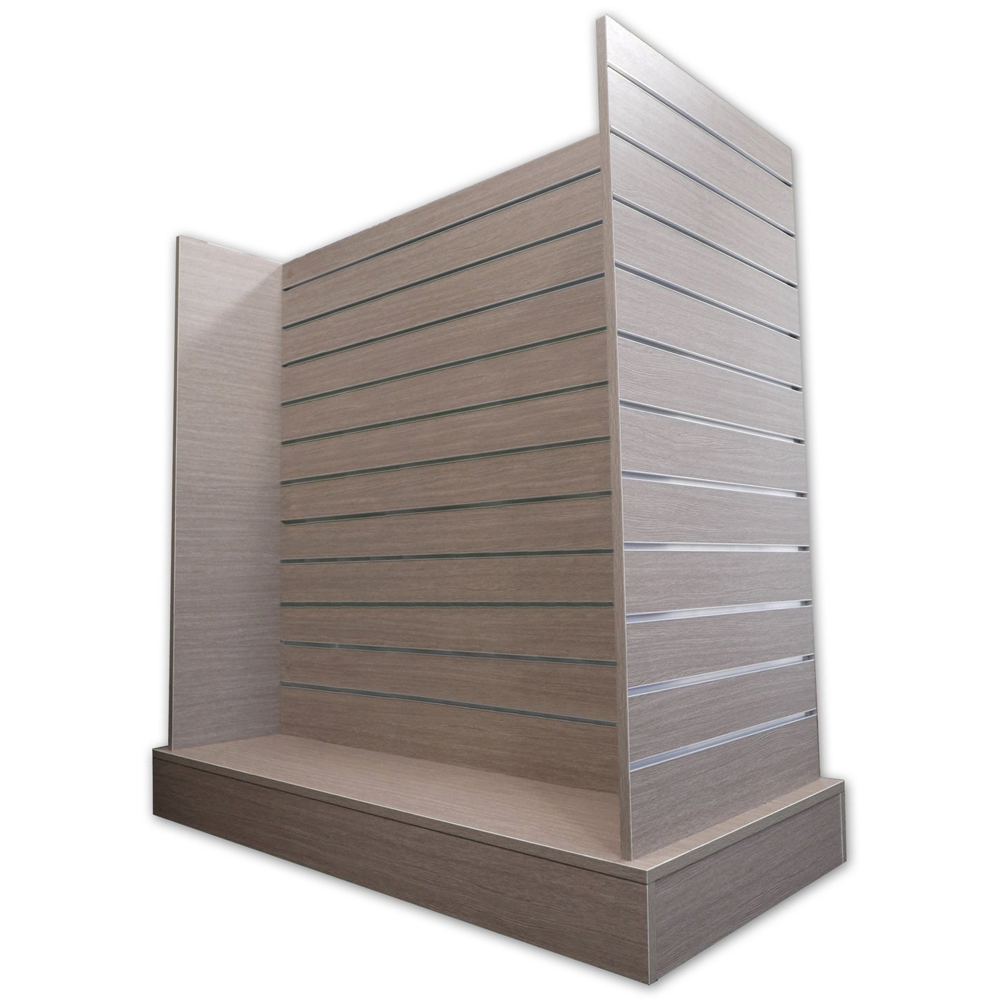 Mobile Slatwall H Gondola Merchandiser With Metal Inserts 48" L - Gusty Oak