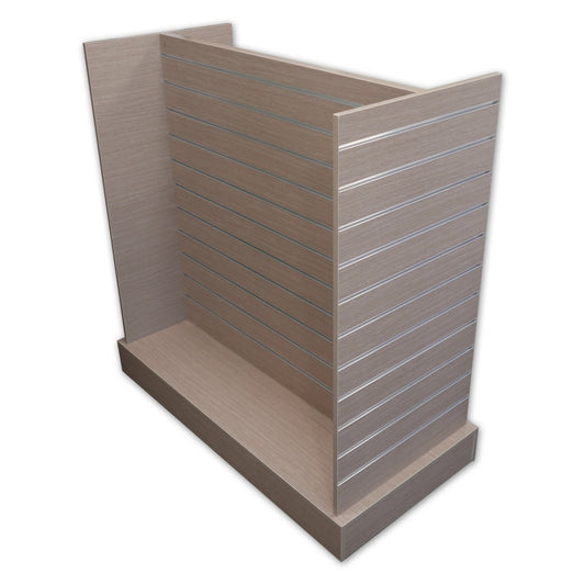 Mobile Slatwall H Gondola Merchandiser With Metal Inserts 48" L - Gusty Oak