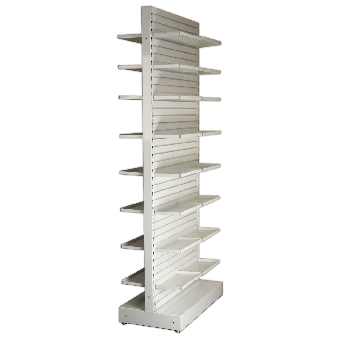Pharmacy Rx Metal Slatwall Double Sided Unit with 8 Levels of Adjustable Shelves - 24" L x 84" H