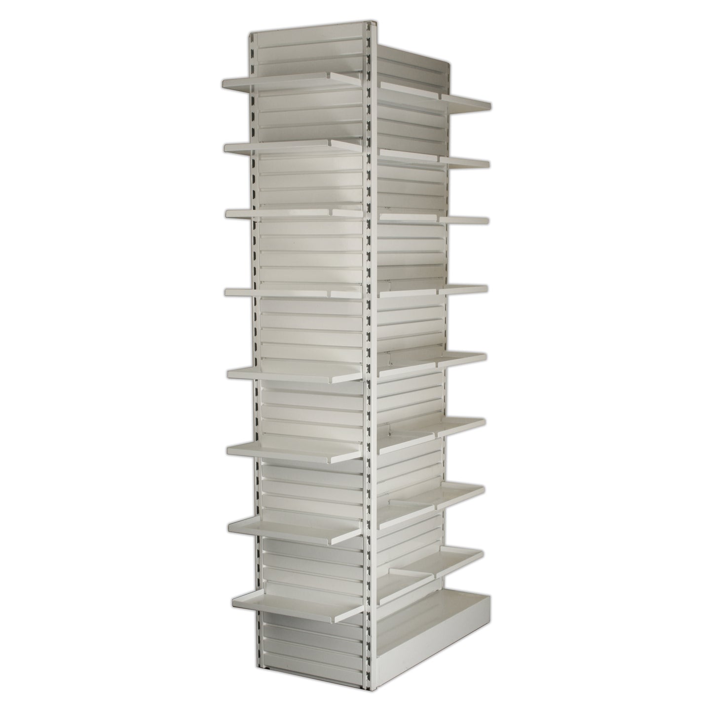 Pharmacy Rx Metal Slatwall End Frame Unit with 8 Levels of Adjustable Shelves - 18" L x 84" H