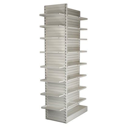 Pharmacy Rx Metal Slatwall End Frame Unit with 8 Levels of Adjustable Shelves - 18" L x 84" H