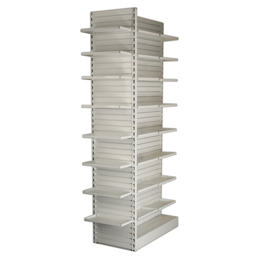 Pharmacy Rx Metal Slatwall End Frame Unit with 8 Levels of Adjustable Shelves - 18" L x 84" H