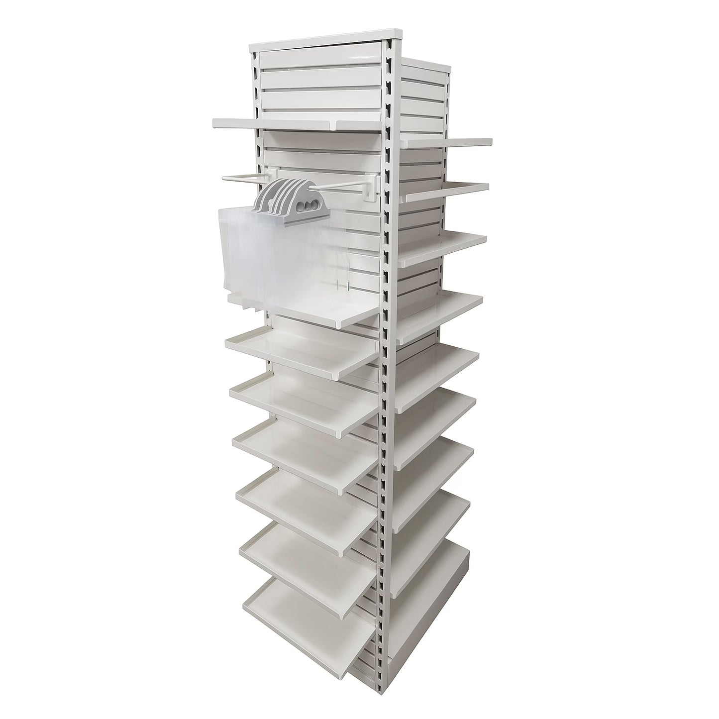 Pharmacy Rx Metal Slatwall End Frame Unit with 8 Levels of Adjustable Shelves - 18" L x 84" H