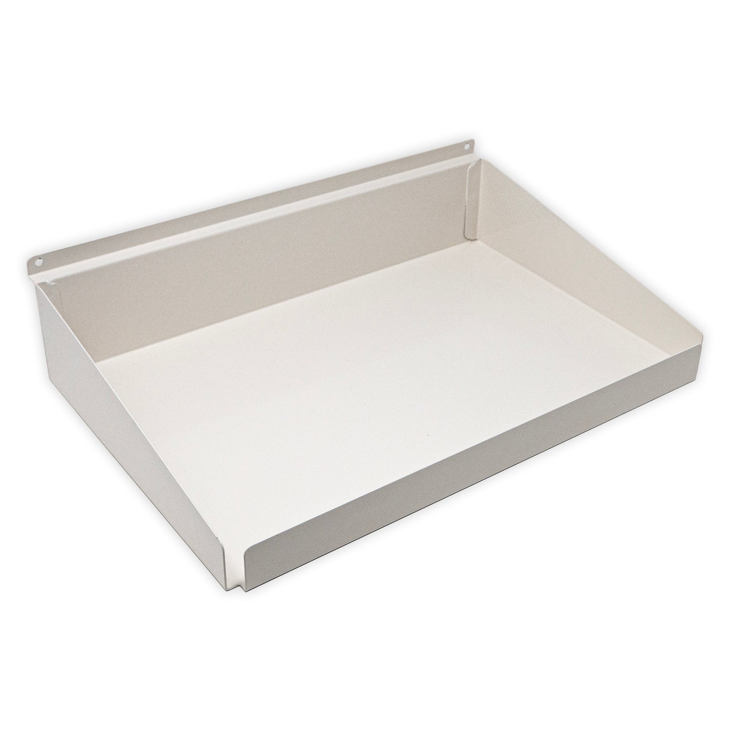 Rx Metal Slatwall Pharmacy Shelf with 1.25" H Front Lip, 15" L x 10" D, Off-White