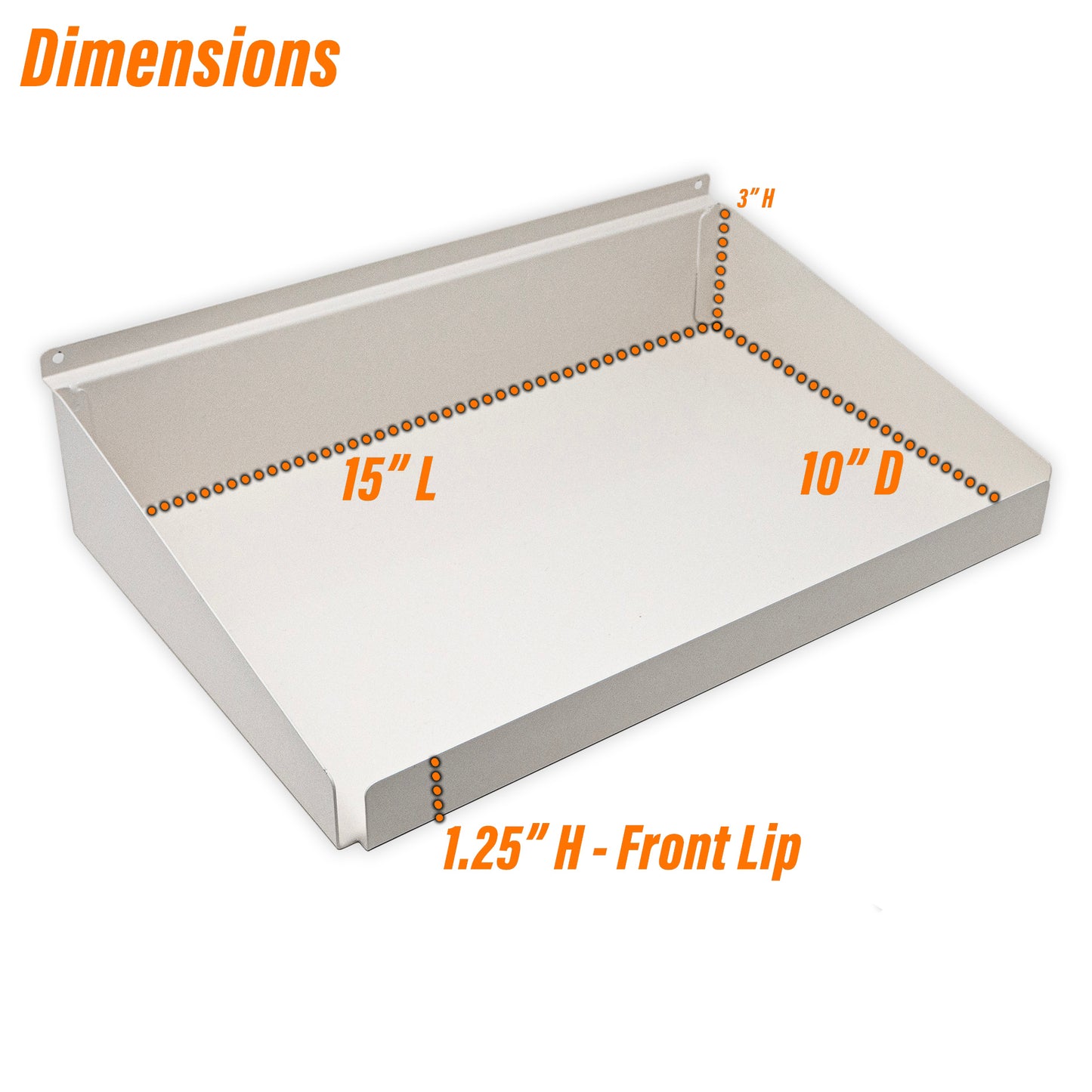 Rx Metal Slatwall Pharmacy Shelf with 1.25" H Front Lip, 15" L x 10" D, Off-White