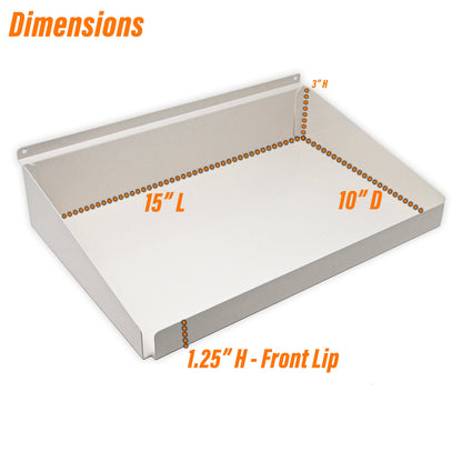 Rx Metal Slatwall Pharmacy Shelf with 1.25" H Front Lip, 15" L x 10" D, Off-White