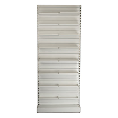 Pharmacy Rx Metal Slatwall Wall Unit with 8 Levels of Adjustable Shelves - 24" L x 84" H